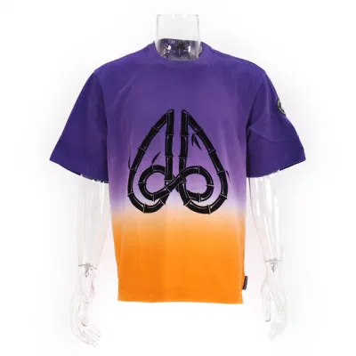 T-shirt DIP-Dye pesante 100% cotone Stretwear Abbigliamento casual Big Front Floccaggio