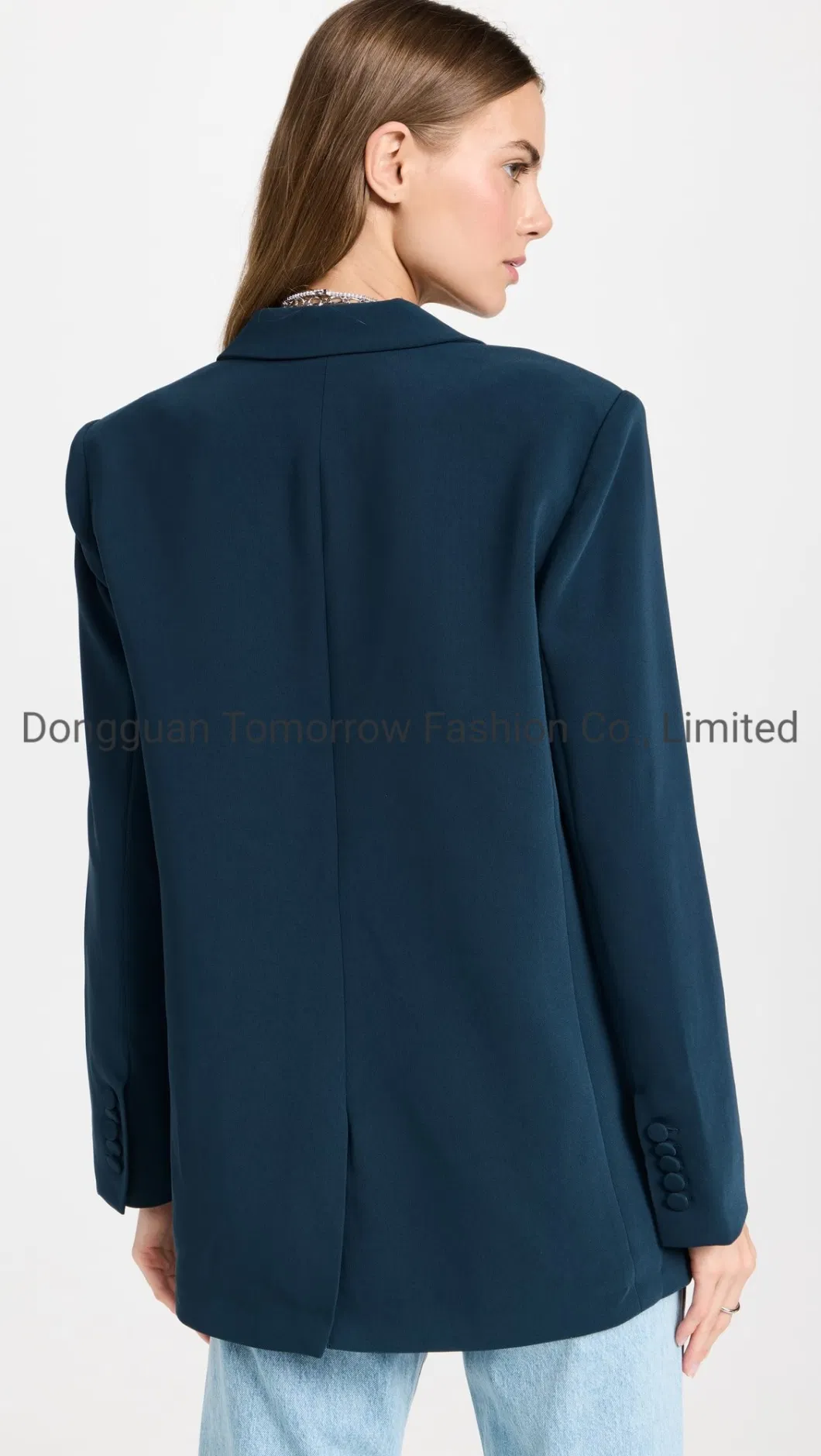 OEM Supplier High Quality Elegant Wholesale Fashion Manufacturer Private Label Flap Front Pockets Casual Long Sleeves Women Jacket with Button Cuffs