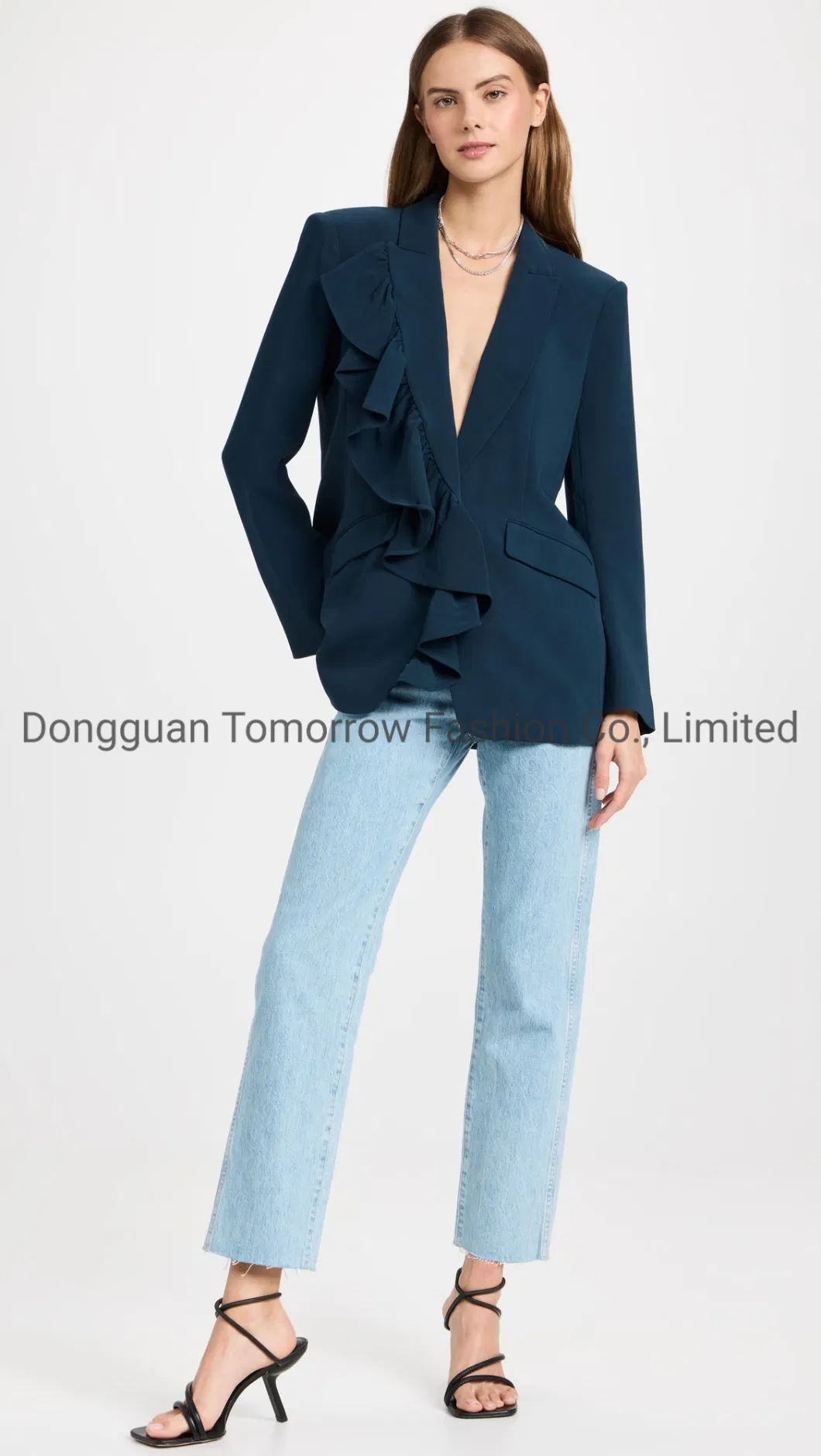 OEM Supplier High Quality Elegant Wholesale Fashion Manufacturer Private Label Flap Front Pockets Casual Long Sleeves Women Jacket with Button Cuffs