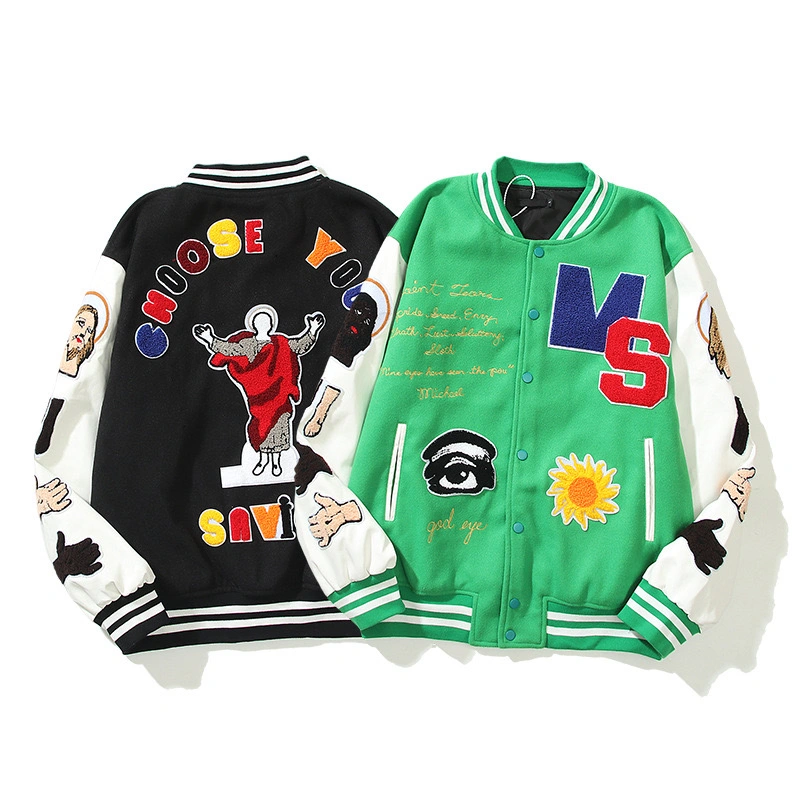 Teenager Color Clash Chenille Embroidery Fleece Varsity Baseball Letterman Jackets