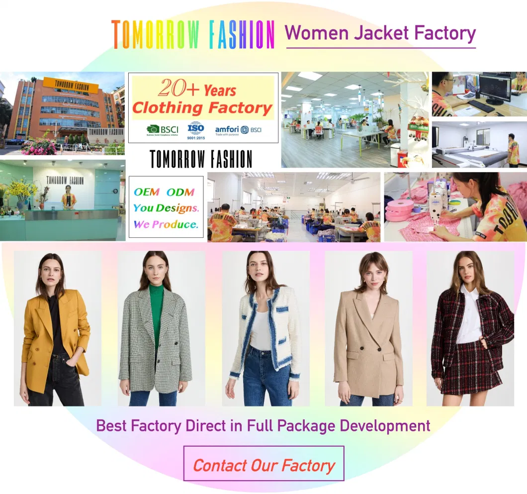 OEM Supplier High Quality Elegant Wholesale Fashion Manufacturer Private Label Flap Front Pockets Casual Long Sleeves Women Jacket with Button Cuffs