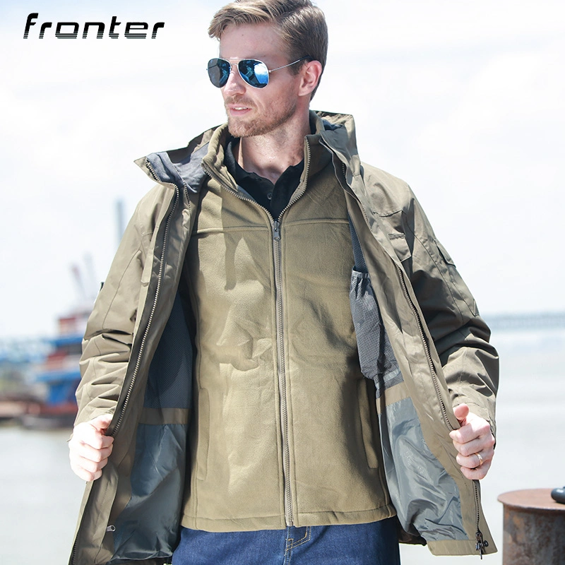 Fashionable Khaki Outdoor Hiking Men&prime;s 3 in 1 Waterproof Winter Jackets