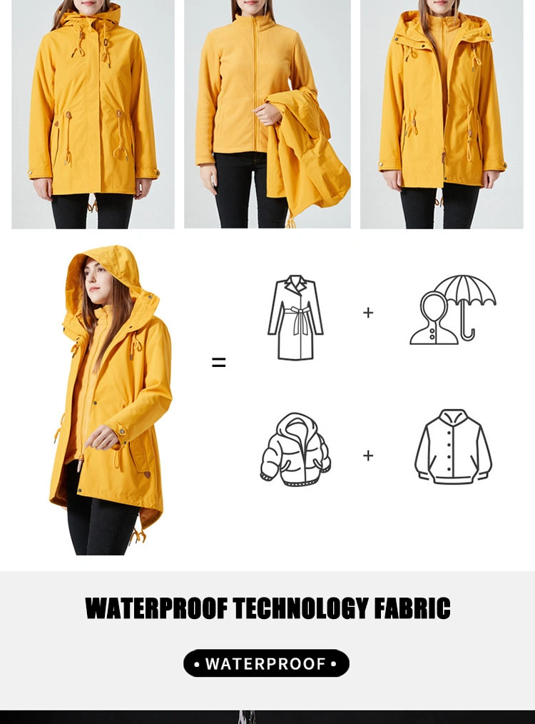 Women&prime;s 3-in-1 Winter Jacket Waterproof Rain Coat with Hood Warm Fleece Ski Jackets