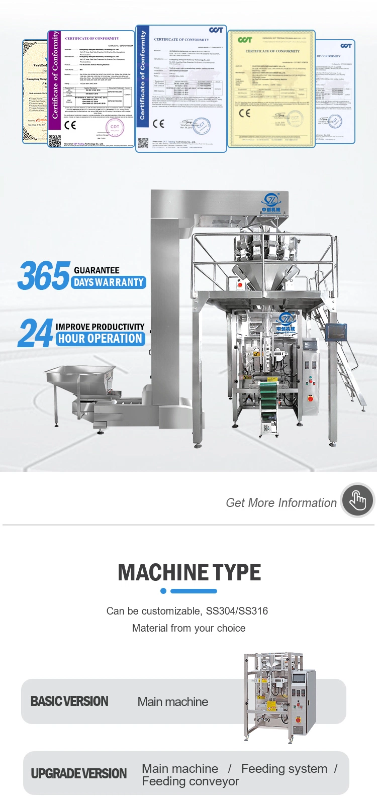 Zhongchuang Machinery Custom Automatic Manual Potato Chips Suger Garlic Loose Lemon Ice Candy Pop Stick Granuler Packing Machine