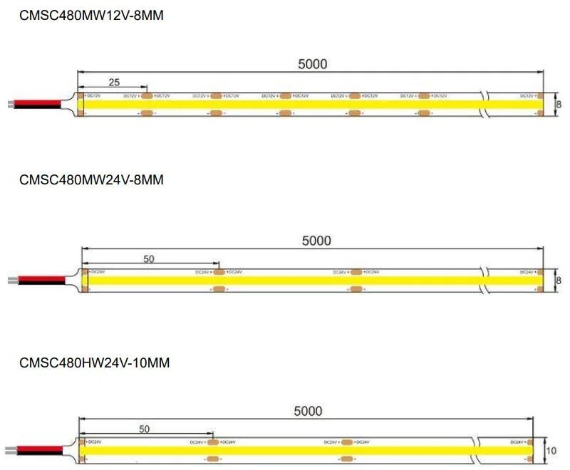 3mm 5mm 8mm 10mm Flexible LED COB Strip 12V 24V Fob LED Tape Light Bar CRI 90 Ice Blue Red Green Yellow Warm Cold White Color