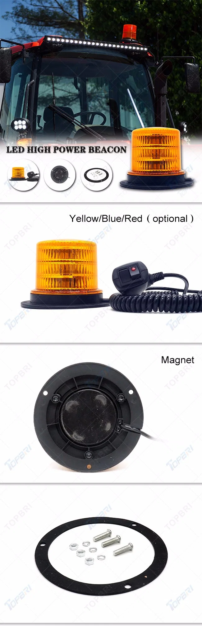 24V Red Rotating LED Beacon for Tractor Trailer Lights