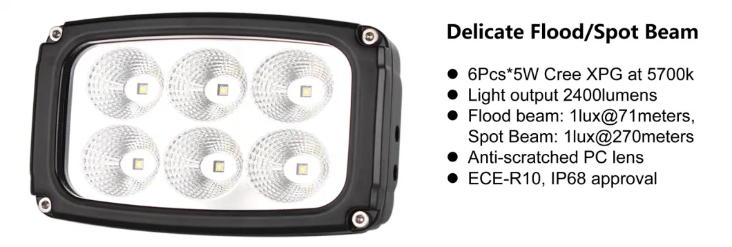 Rectangular CREE 30W 5.5inch LED Flood Light for Agriculture Tractor John Deere (GT16116-30W)