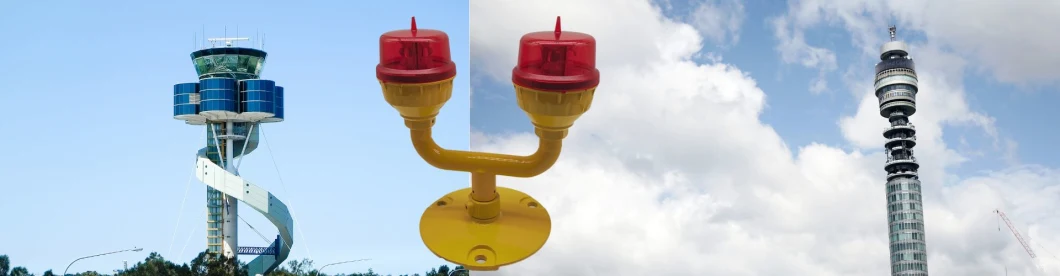 AC110-240V LED Aircraft Warning Red Beacon Aeronautical Aviation Obstruction Obstacle Light for Mountain Peak Cooling Tower Radar Installation Tall Crane