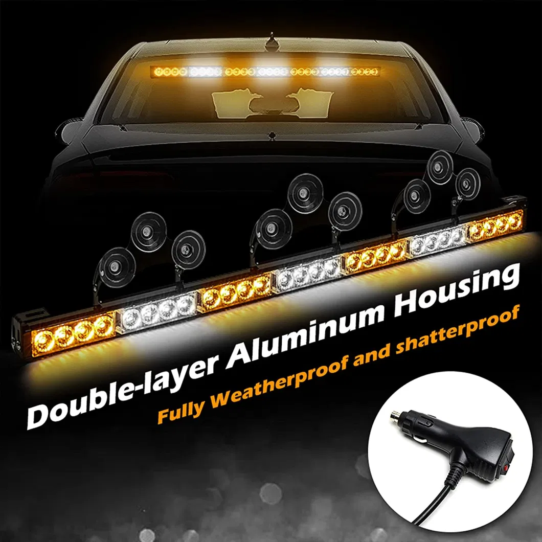 Amber 32W Split Mount Dash Lamp 16 LED Windshield Emergency Hazard Warning Strobe Beacon Light Bar for Car Truck Visor Light