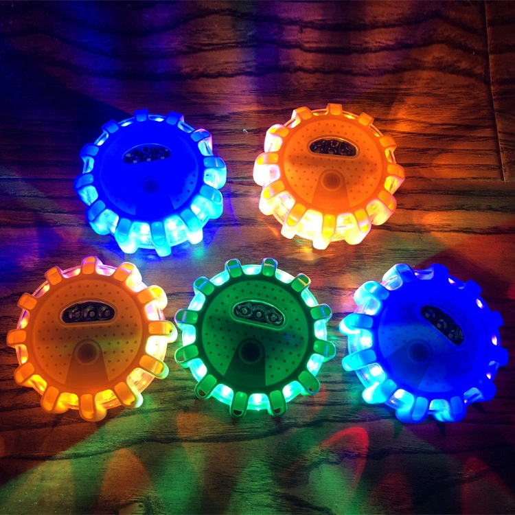 6 Pack Battery Rotating Flashing Warning Traffic Flare Portable 12+3LED Roadside Emergency Flashing Disc Strobe 9 Mode Safety Caution Beacon Light