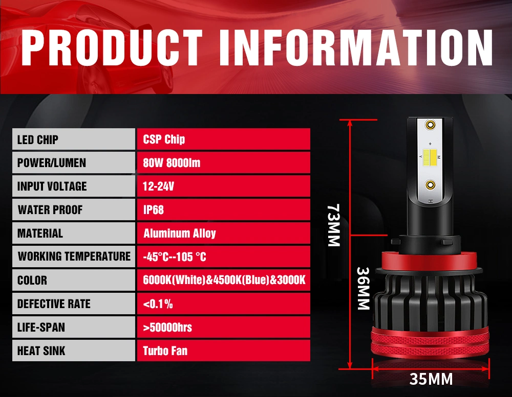 High Power 3 Color LED H4 LED H7 80W 8000lm Luz Bombillo Luces H11 9005 H8 H9 H1 H4 Tricolor LED Headlight 3000K 4300K