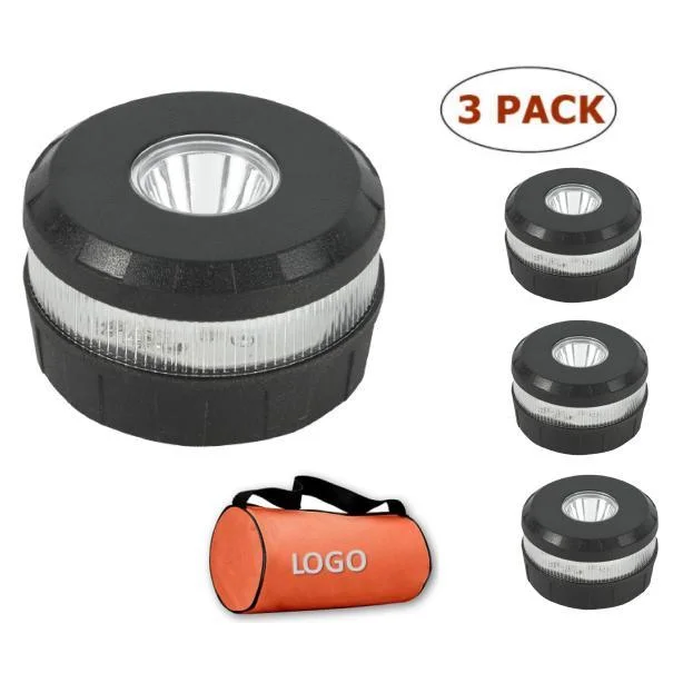 6 Pack Battery Rotating Flashing Warning Traffic Flare Portable 12+3LED Roadside Emergency Flashing Disc Strobe 9 Mode Safety Caution Beacon Light