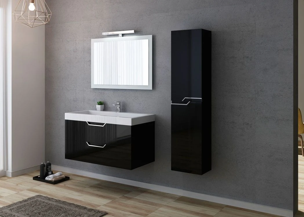 Black Wall Hung Bathroom Cabinet 100cm Bathroom Furniture Set with One Washbasin