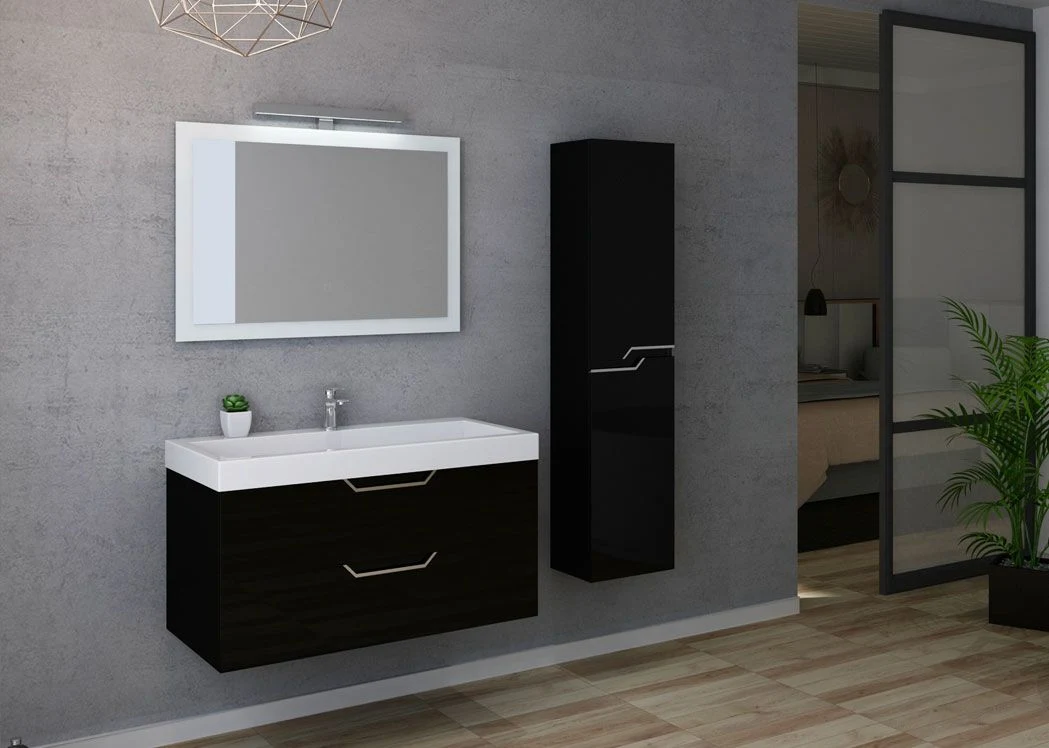 Black Wall Hung Bathroom Cabinet 100cm Bathroom Furniture Set with One Washbasin