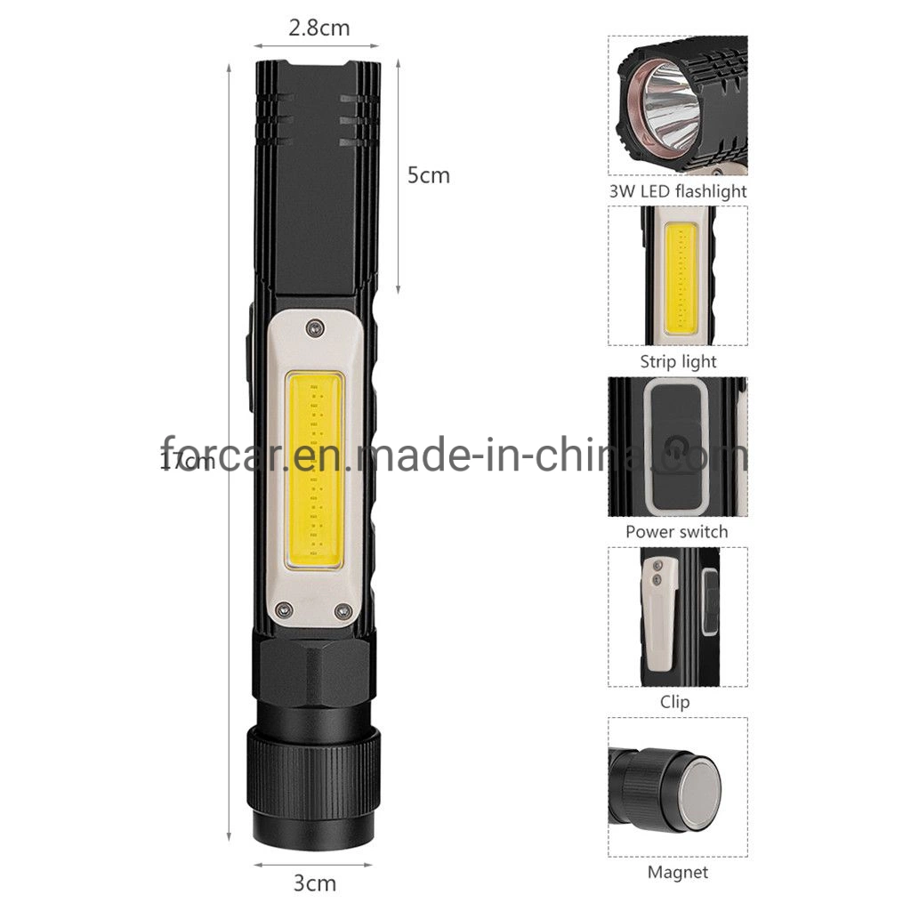 360 Degree Rotating Emergency Inspection Spot Lighting Multifunction COB LED Flash Light Adjust Torch Lamp USB Rechargeable LED Flashlight with Warning