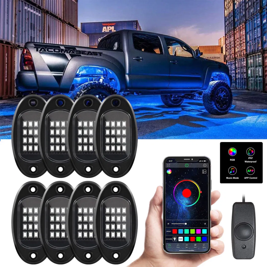 Rock Lights for Trucks 4 6 8 Pods RGB LED Rock Lights with APP Remote Control &amp; Music Mode High Bright Waterproof Neon off Road