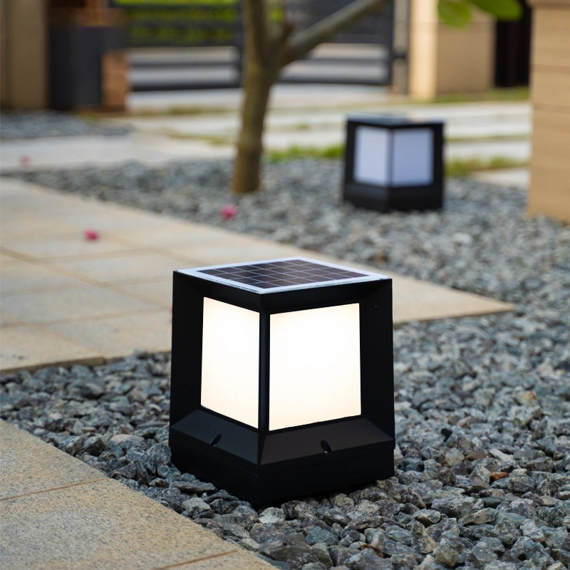 Square Minimalist Outdoor Waterproof Lawn Lamp, Garden Courtyard Solar Column Headlight