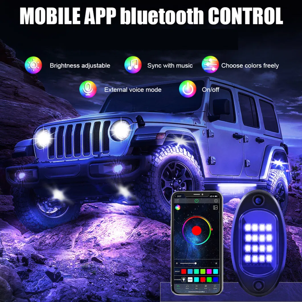 Rock Lights for Trucks 4 6 8 Pods RGB LED Rock Lights with APP Remote Control &amp; Music Mode High Bright Waterproof Neon off Road