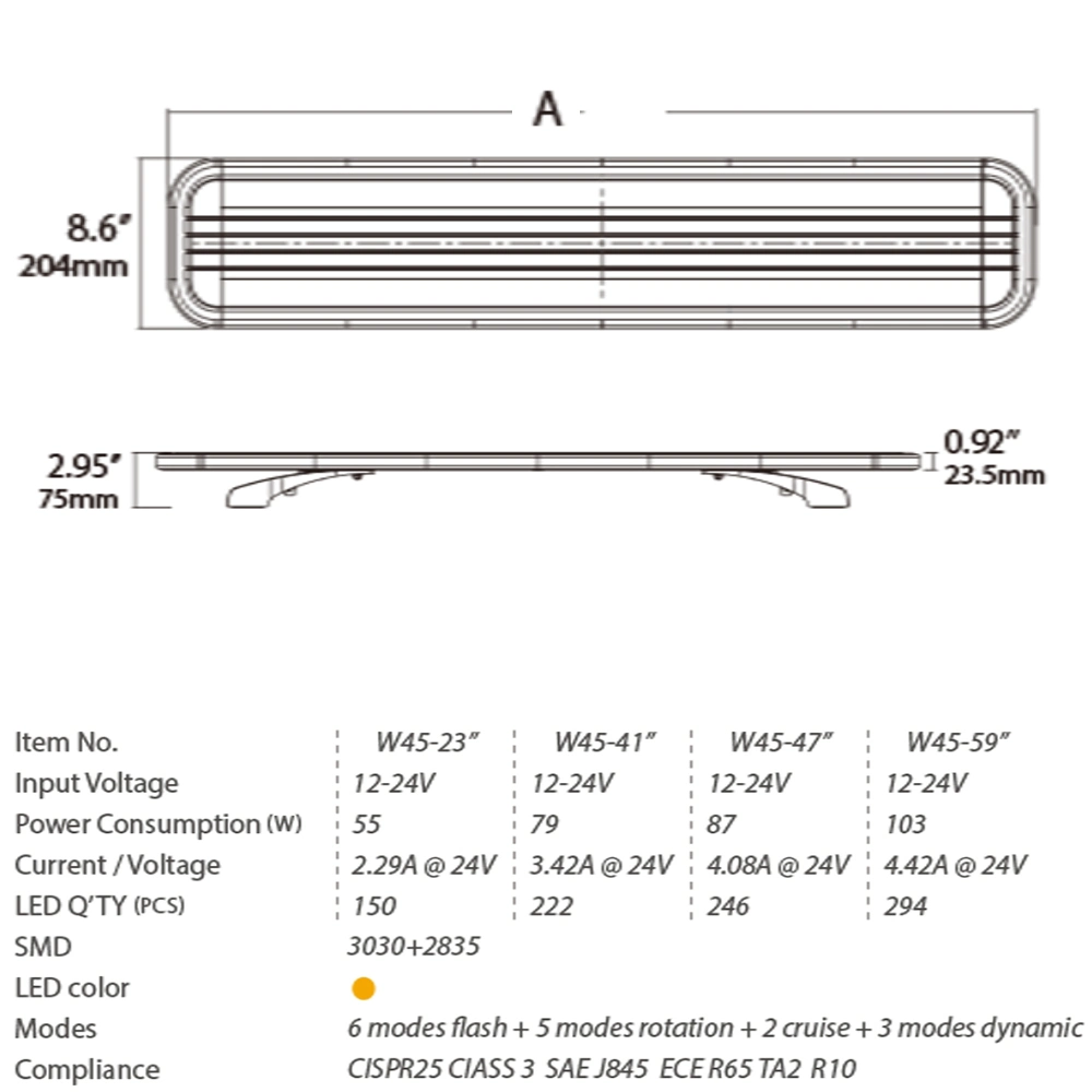 Extremely Slim LED Emergency Warning Light Bar 12-24V ECE SAE 23&quot; Amber Strobe Rooftop Mount Lamp for Tow Truck Wrecker Snowplop