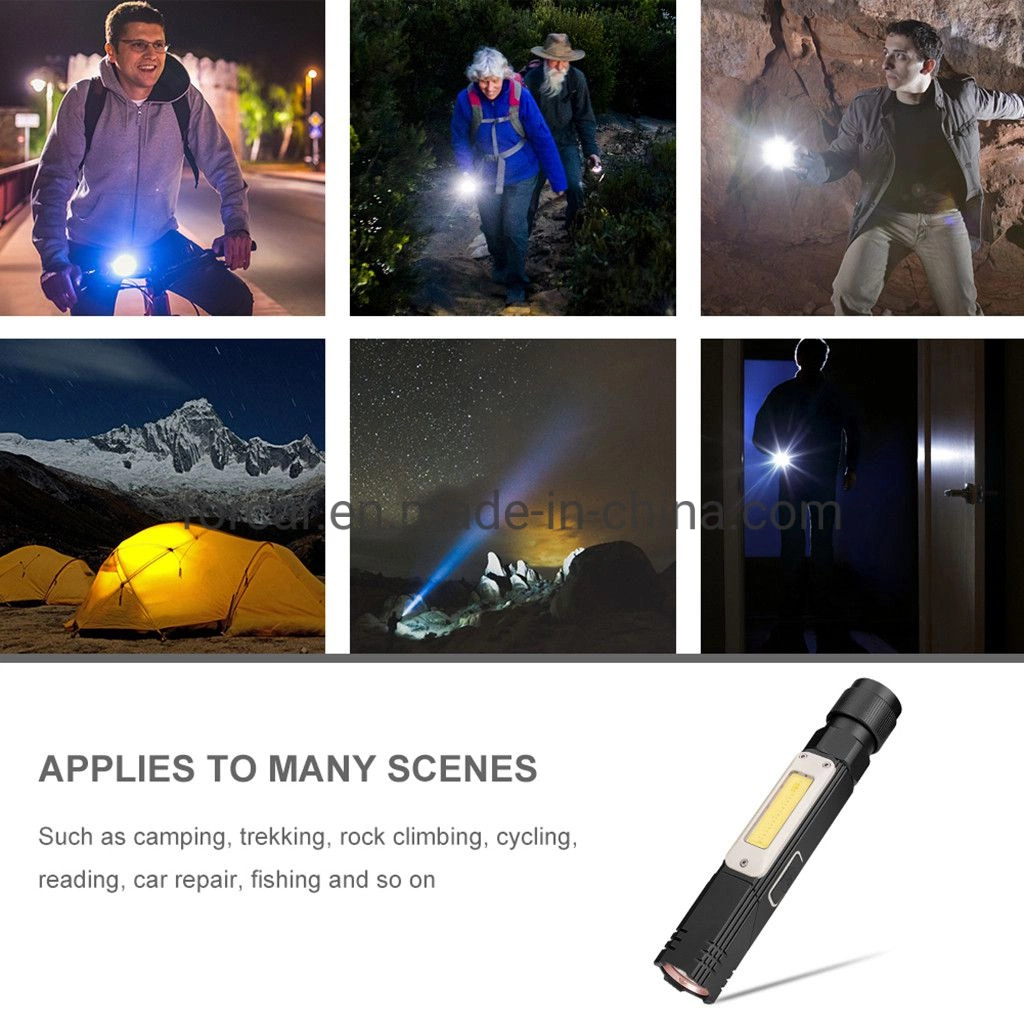 360 Degree Rotating Emergency Inspection Spot Lighting Multifunction COB LED Flash Light Adjust Torch Lamp USB Rechargeable LED Flashlight with Warning