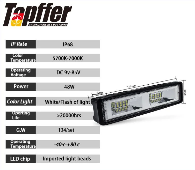 Car Lighting System 48W LED Work Light LED Double Hole Light Bar Suitable for off-Road Vehicles Trucks