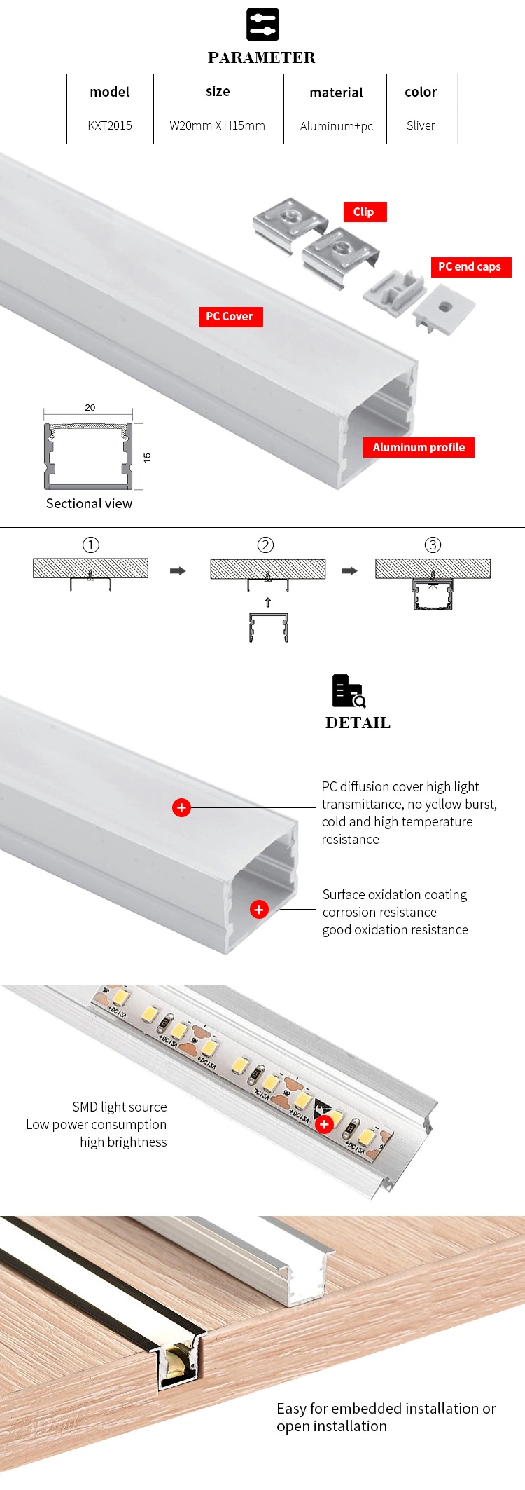 No Stroboscopic Hotel Corridor Lamp Good Light Effect Aluminum High Lumen Silver LED Linear Ceiling Light