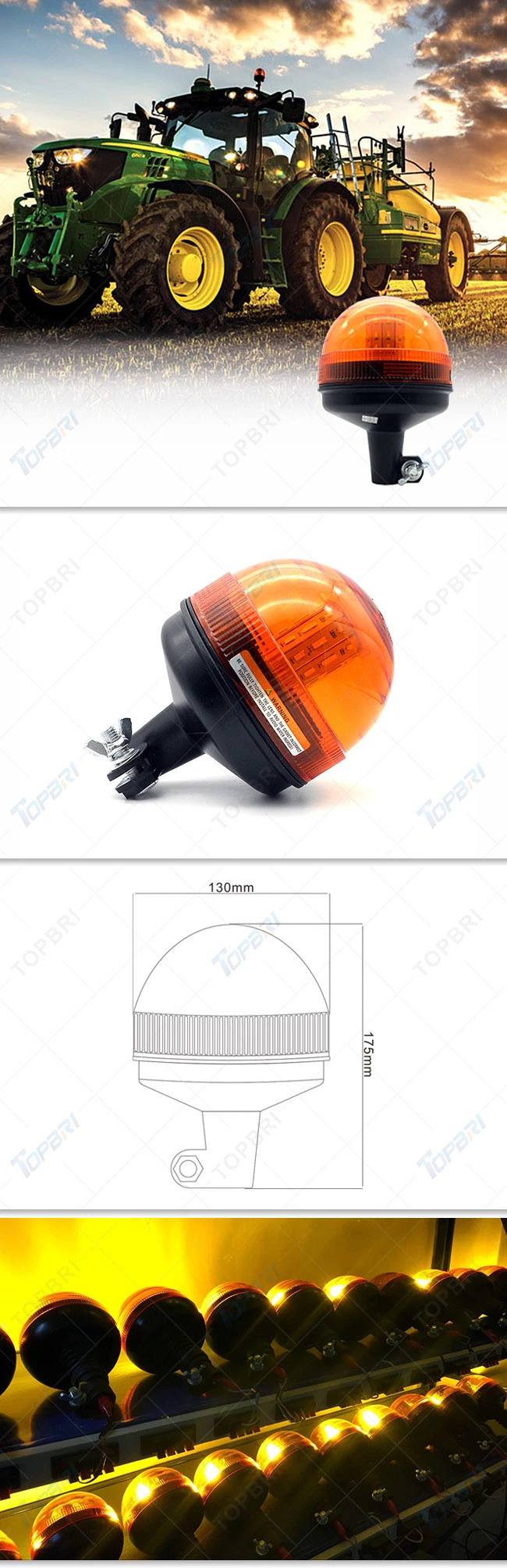 R65 12V 24V Amber Rotating Warning Beacon