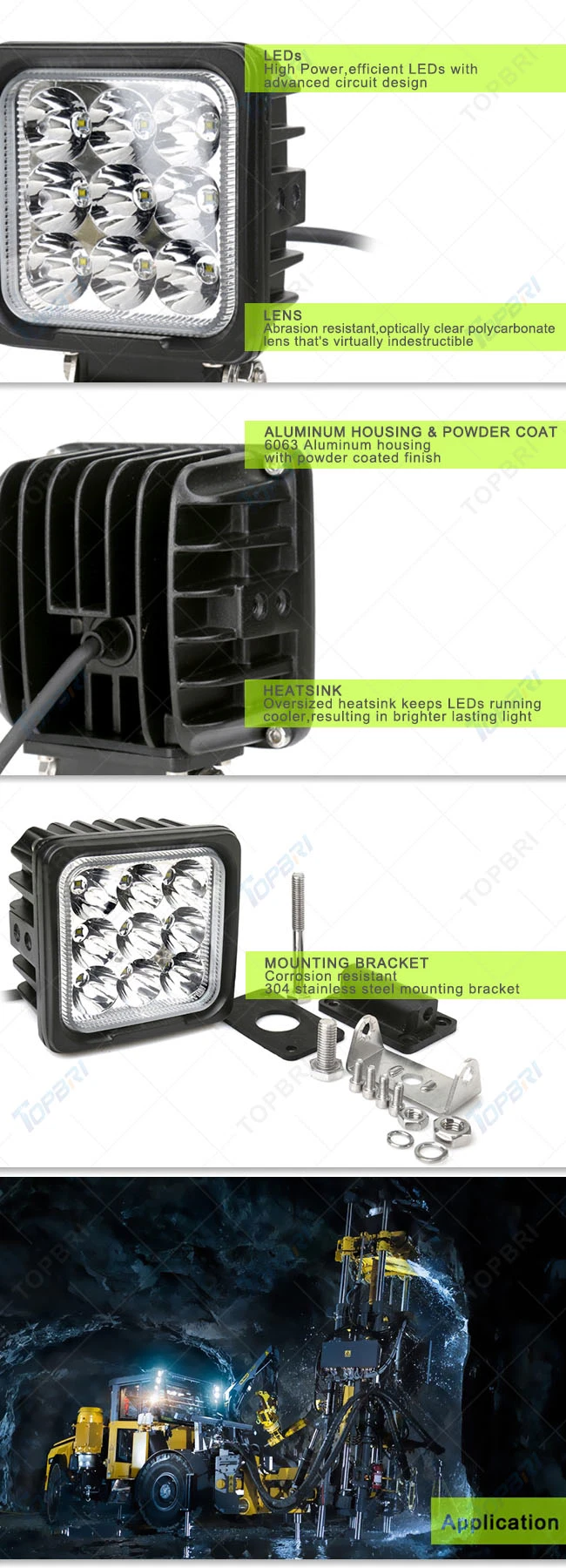 Square 27W LED Work Driving Light LED Car Headlight