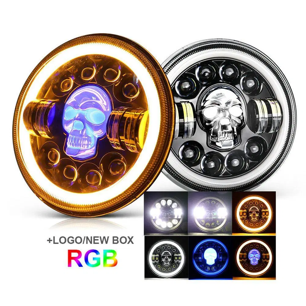 7inch Motorcycle LED Headlight with RGB Halo Ring Amber Turn Signal H4 Projector LED Headlamps