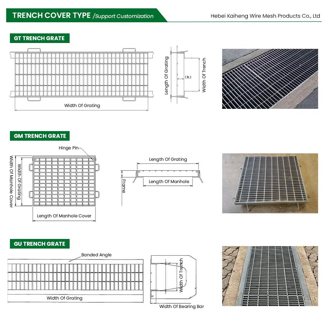 Kaiheng Slip Resistant Metal Bar Grating Wholesaler Safety Trench Cover China Steel Grating Trench Drain Systems Grates