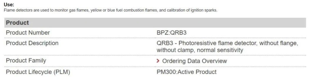 Foudry Production Jate Qrb3 Flame Detector Sensor for Industrial Boiler Parts