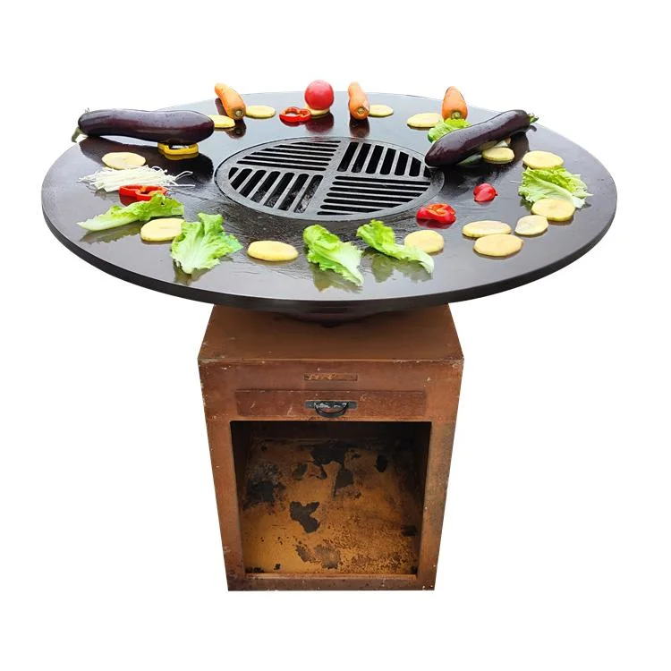 Custom Outdoor Camping Charcoal Fire Pit Square Corten Steel BBQ Grill Durable BBQ Grill