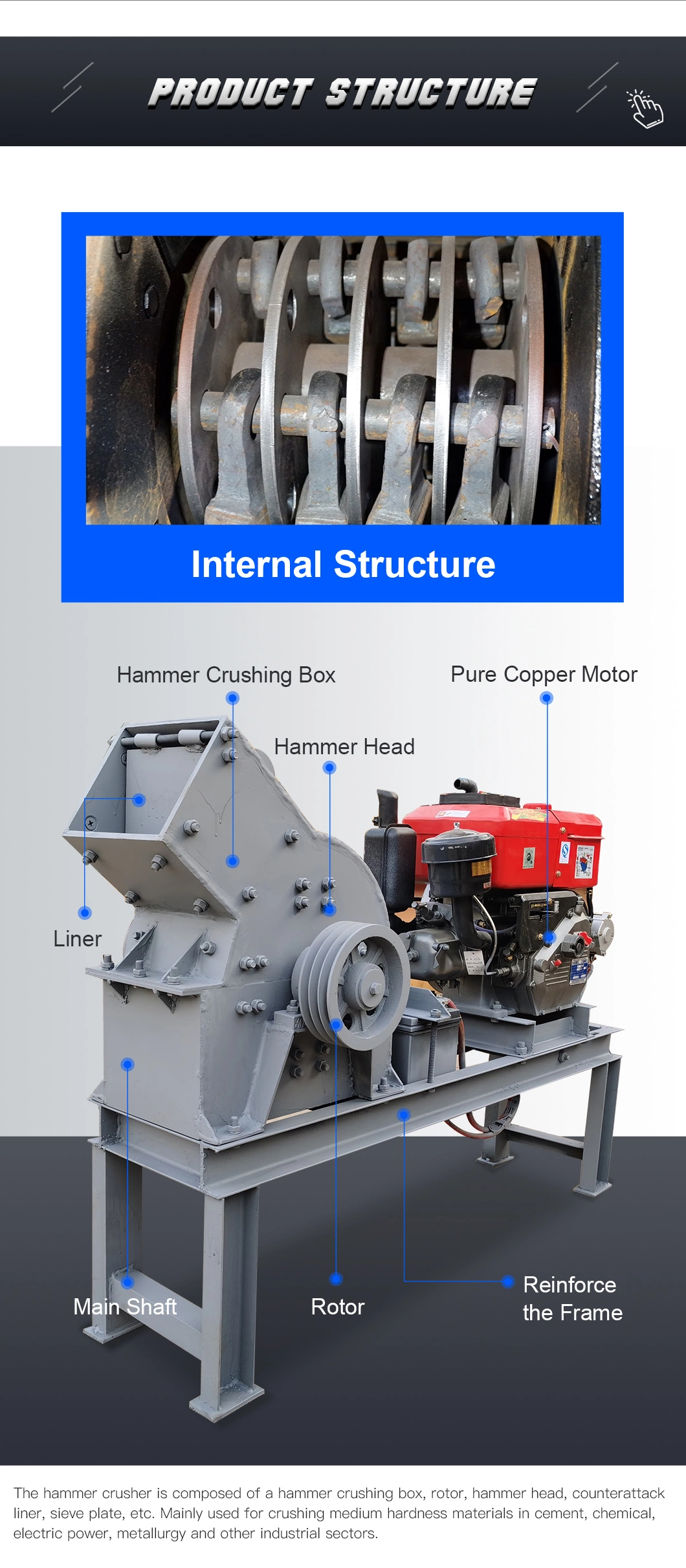 PC 400*600 Model Mining Hammer Crusher with Diesel Power Generation Roll and Factory Price for Sale