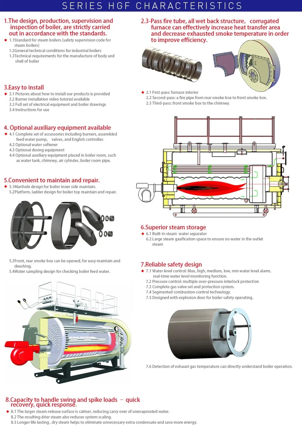 12.5 Bar 3000kg/H Gas Oil Fired Steam Boiler and Boiler Parts with Good Price