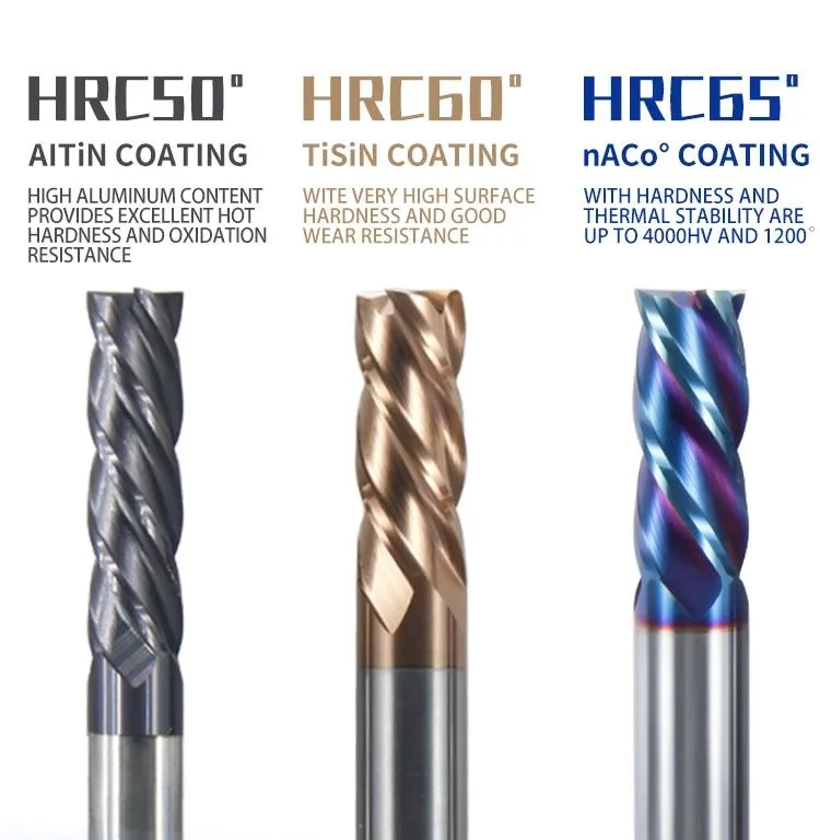 Milling Cutter Carbide End Alloy Coating HRC50/60/65 Tungsten Steel Tool CNC Machines Tools for Lathe 2/3/4 Flutes Carbide Mill