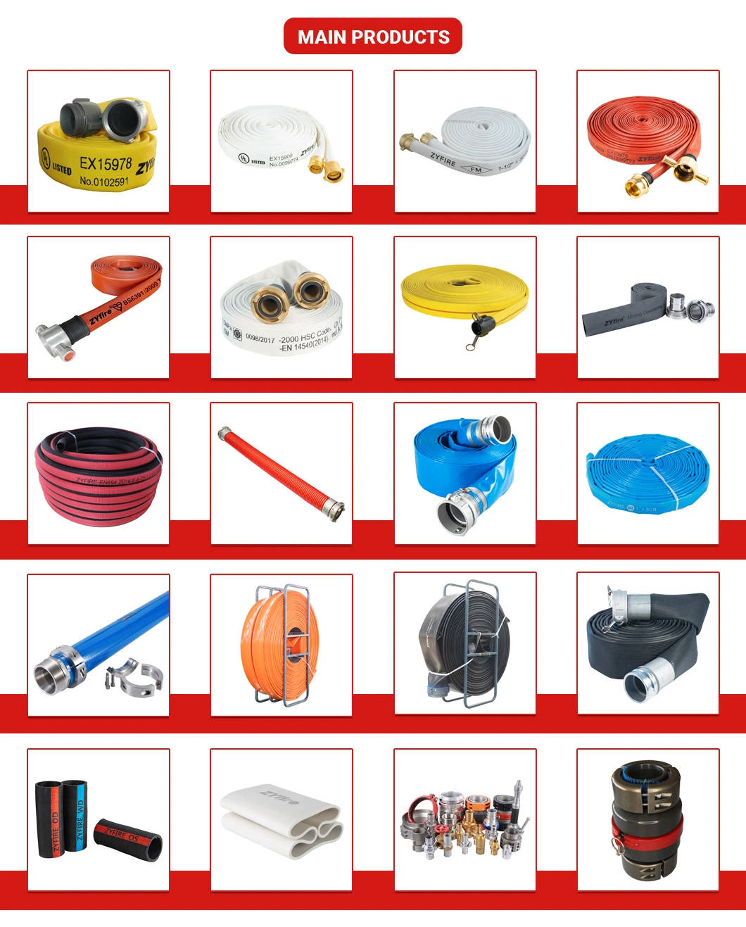 750 Psi 900 W. P 15m (50FT) , 20m (66FT) , 25m (82FT) , 30m (100FT) Flexible Marine Fire Hose