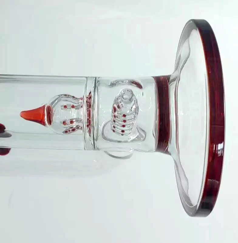 Hand Blown 16 &quot;Red Rocket Sticker Straight Tube Pipe Oil DAB Rig Double Percolators Glass Smoking Water Pipe