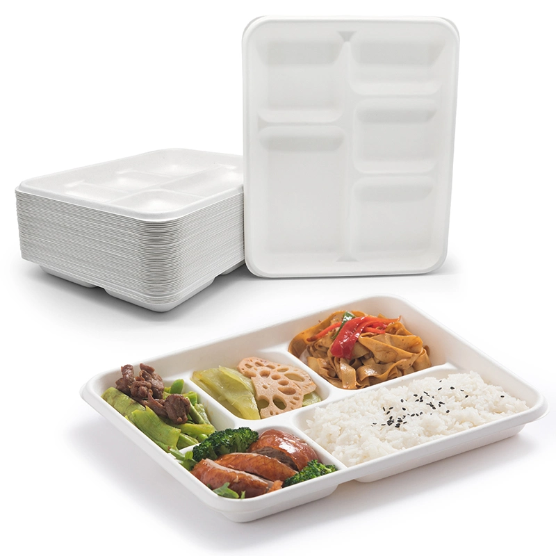 Manufacturer Biodegradable Food Packaging Disposable Plates 5 Compartment Serving Tray Dinnerware Sets