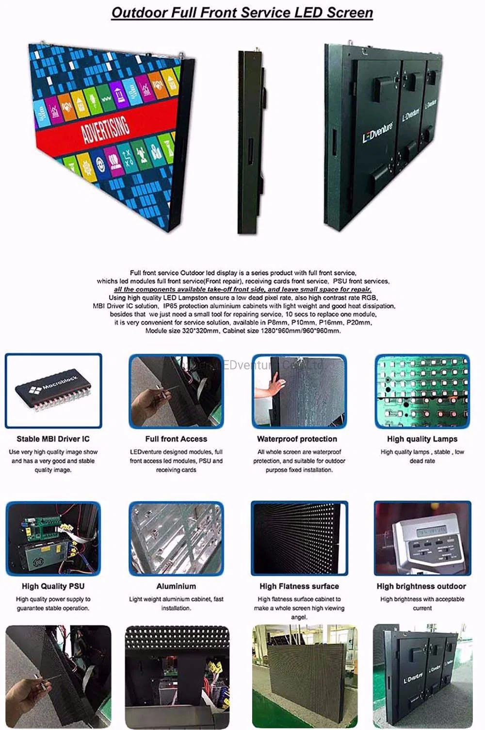 Shenzhen Outdoor P6.67 LED Digital Display Billboard Video Panel with Front Service