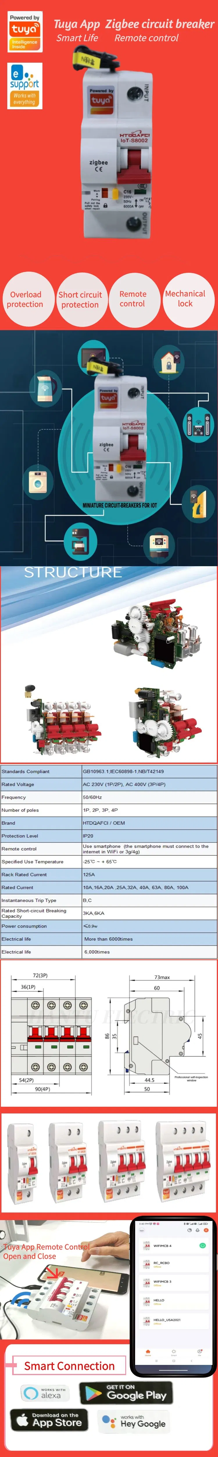 110V 230V 1p 2p 16A to 100A 6ka Smart Circuit Breaker Widly Use in Smart House with Time Setting Functions