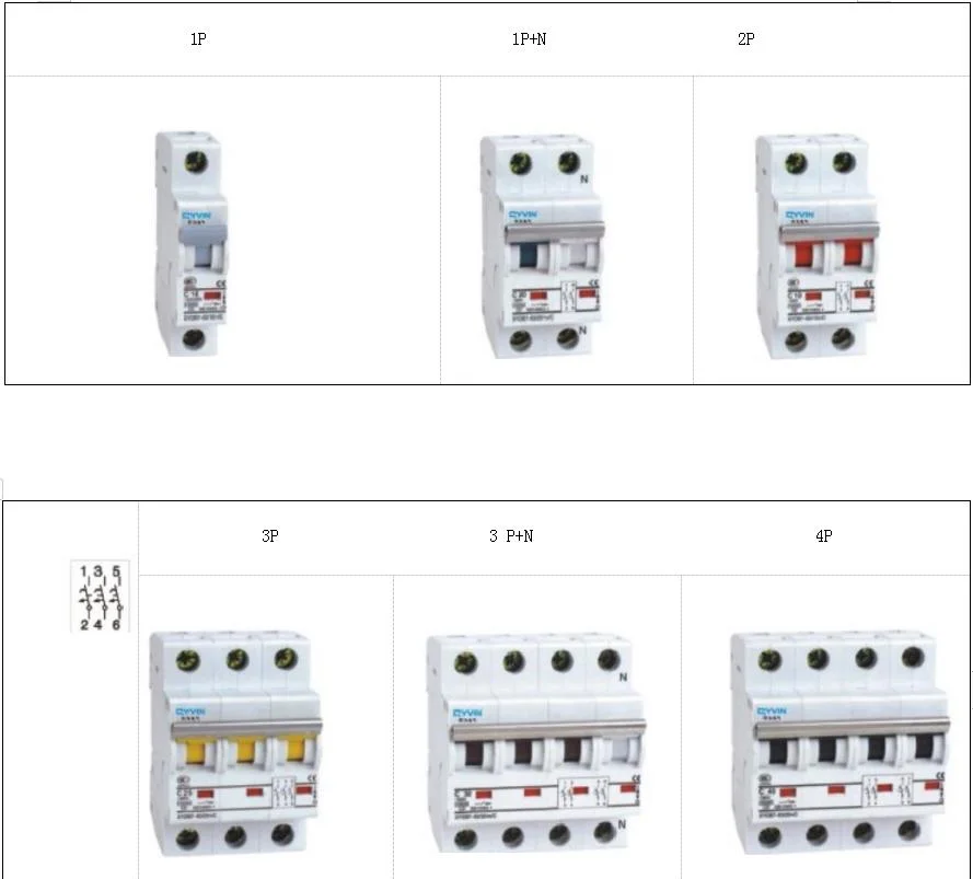 MCB Miniature Circuit Breaker, 1A-63A, Breaking Capacity 4.5ka/6ka.