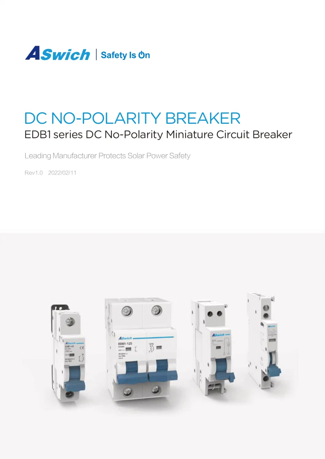 IEC60947 Edb1-63 C63 1-63 AMP 500VDC 2 Poles Miniature Circuit Breaker Overload Protector DC MCB