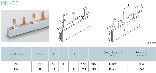 Pin Fork Copper Busbar Copper Busbar MCB Comb Bar