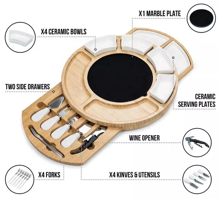 Round Cheese Board Set with Knives Dome Personalized Small Cheese Boards Trays 4 Knives