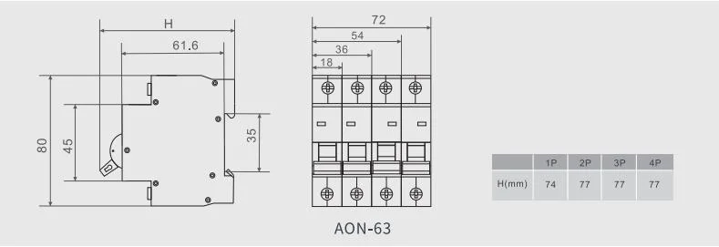 Aoasis Aon-63 3p 4.5ka 6ka 32A 40A 50A 230V Mini Circuit Breakers Overload Protection MCB