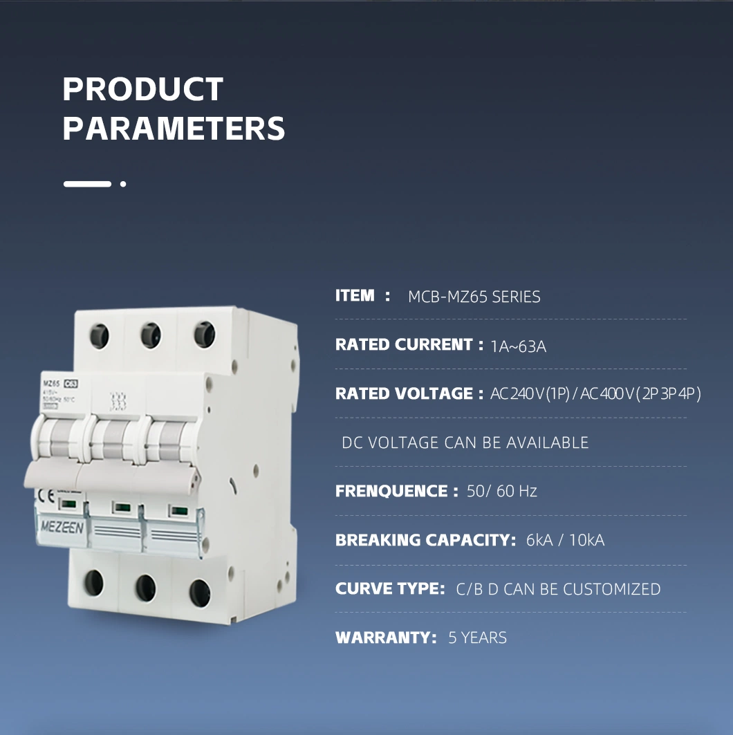 Manufacturer Professional Sale Excellent Quality C65 MCB 1A - 63A 1p 2p 3p 4p Types 380V Miniature Mini Circuit Breaker