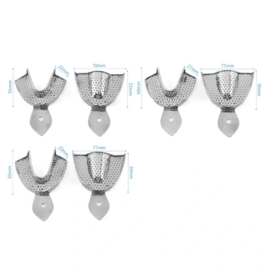 Stainless Steel Set of 6 Dental Sterilizable Impression Trays