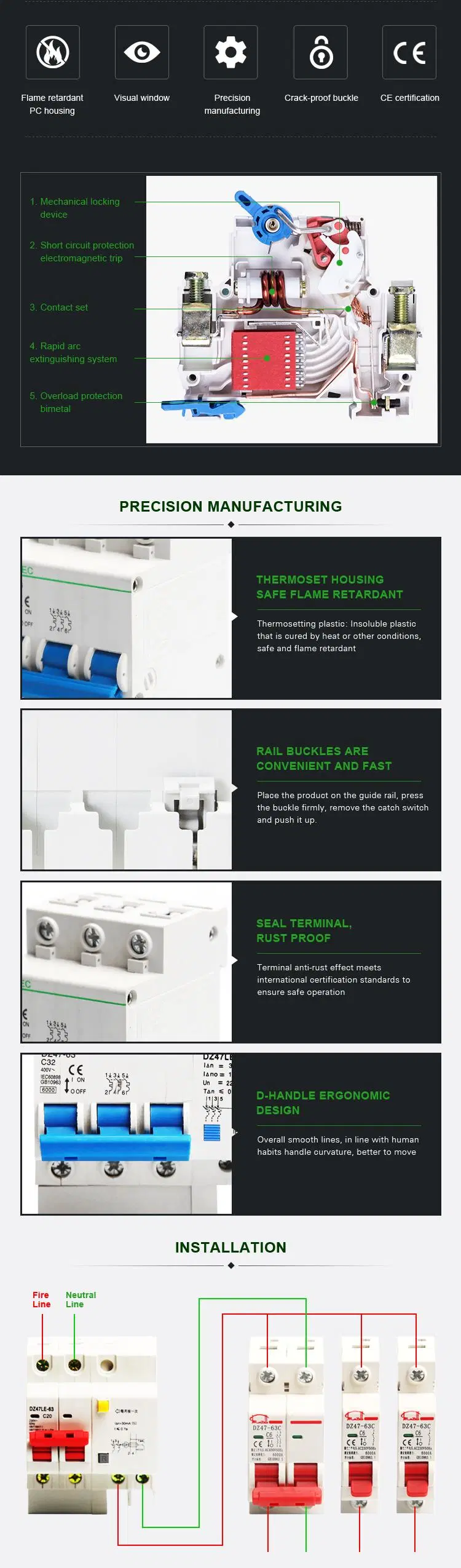 CE Approved 1 Pole Single Phase MCB 3 P 125 AMPS