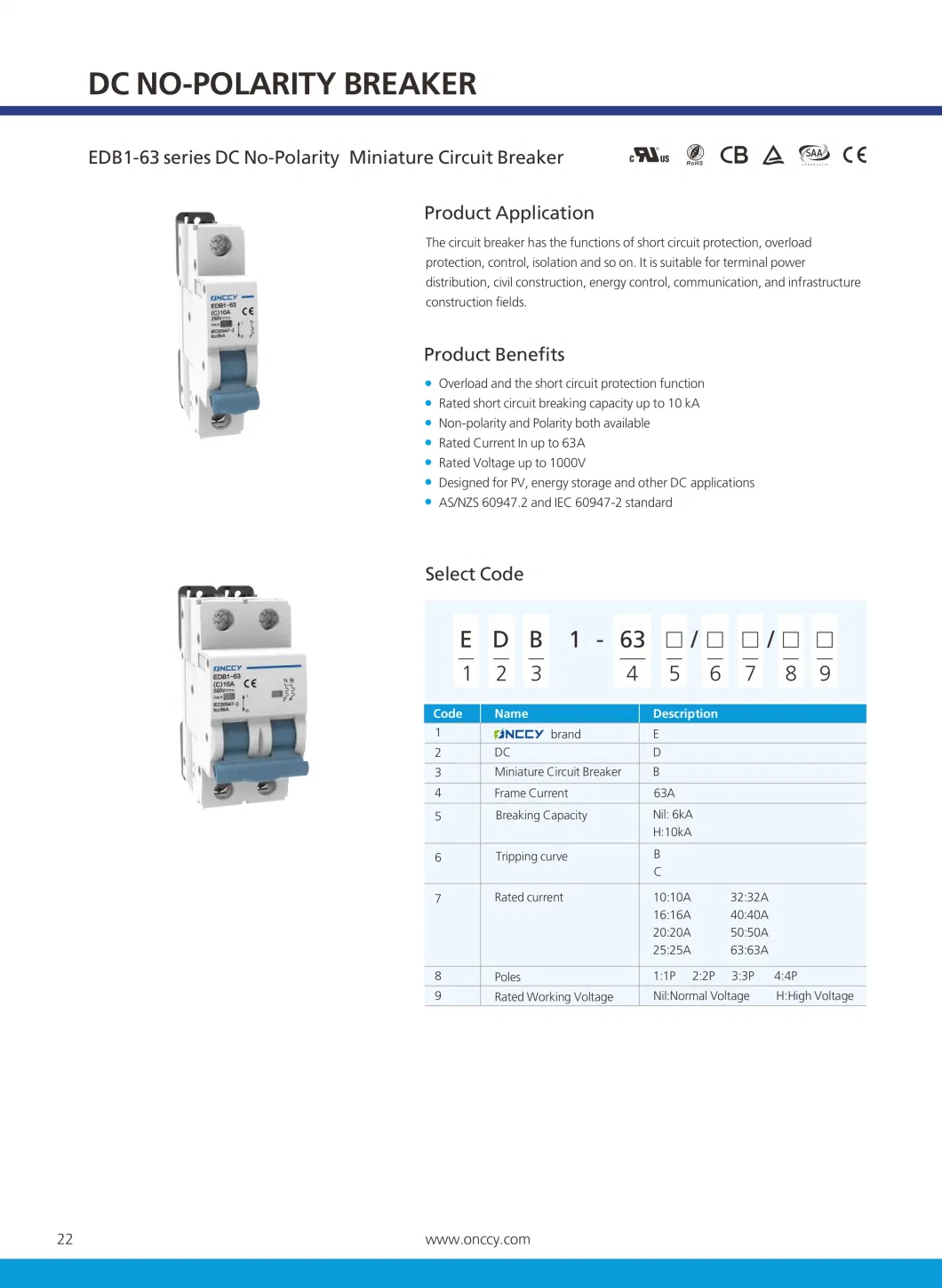 Singi DC 2p 25A Electrical Air Miniature Circuit Breaker MCB