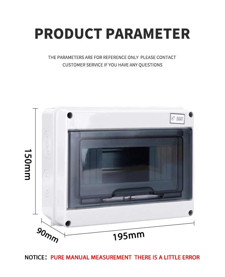 Ht-8 IP65 Power Distribution Protection Box for Circuit Breaker Indoor on The Wall 5 Way, ABS Transparent Cover Electrical Box Breaker Box
